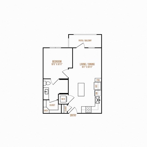 Floor plan for studio, 1 bath, 541 sqft